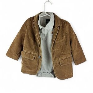 Baby Gap Boys Brown Corduroy Blazer Jacket Teddy Bear Bodysuit Set VTG 12 - 18 M